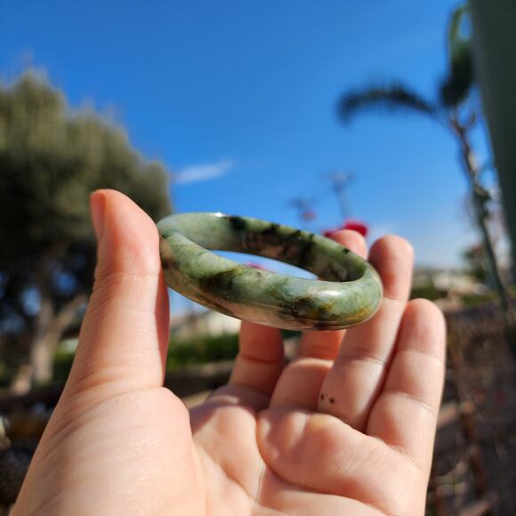 Jadeite Jade Bangle Green Natural Semi Translucent 284ct Myanmar Burma Bracelet - Picture 16 of 17